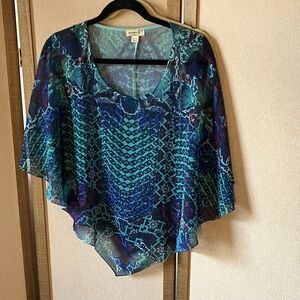 FINAL MARKDOWN One World Blue and Green Sheer cover up petite medium